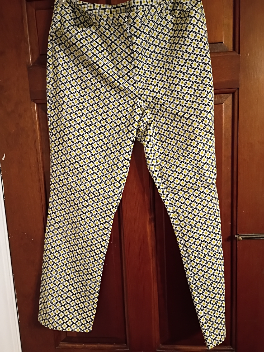 Worthington Yellow & Navy Geometric Stretch Ankle Pants Size 8